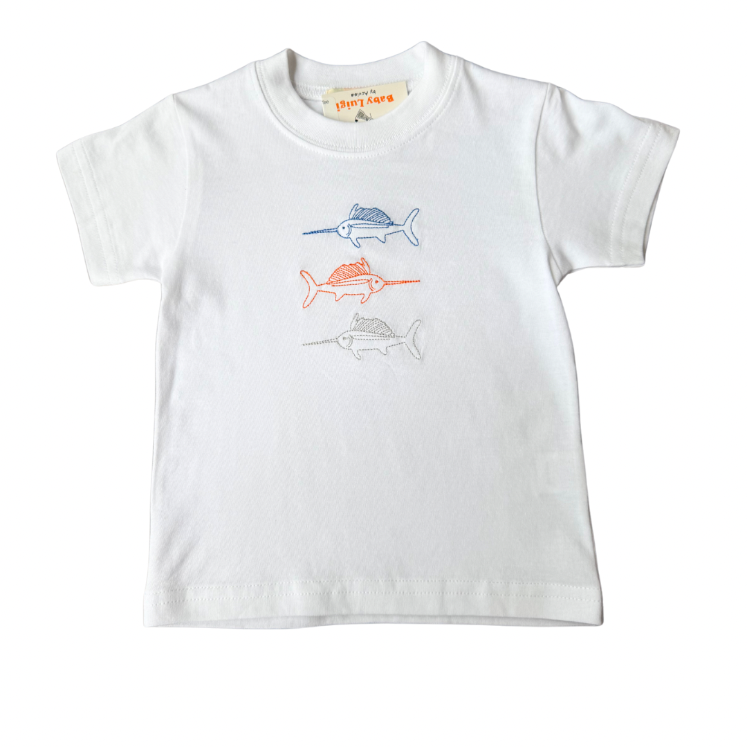 3 Stacked Marlins White SS Tee