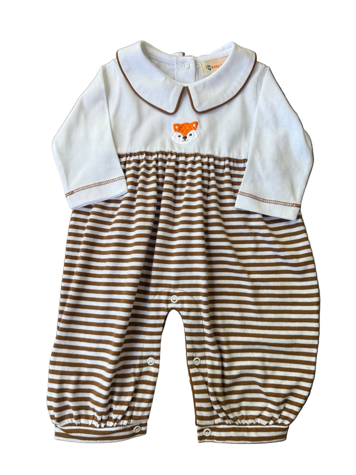 Brown and White Stripe Boy Romper - Fox