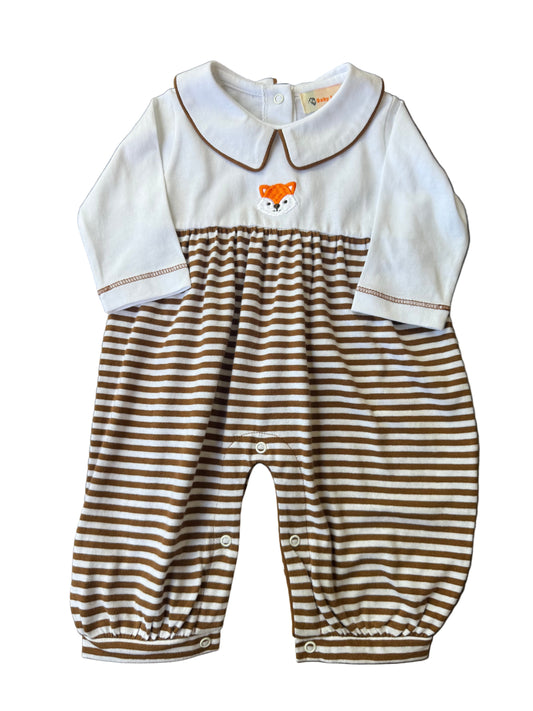 Brown and White Stripe Boy Romper - Fox