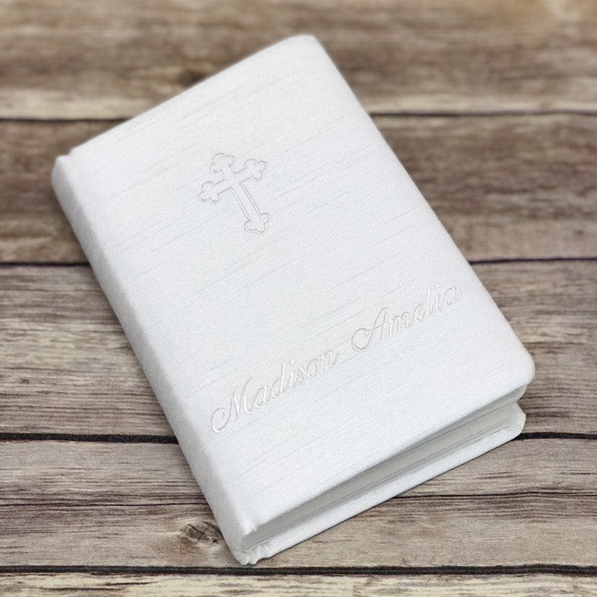 Baby's First Bible In Shantung With Cross- PRE ORDER
