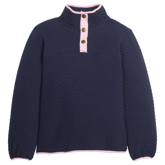 Classic Quilted Pullover - Navy/Light Pink