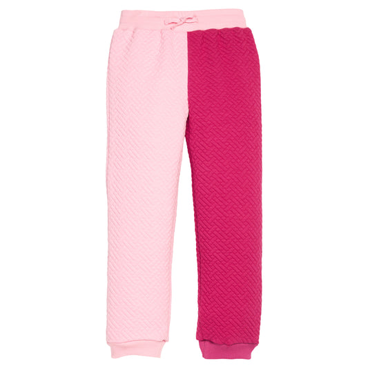 Color Block Joggers - Pink and Cranberry Quilted Trellis