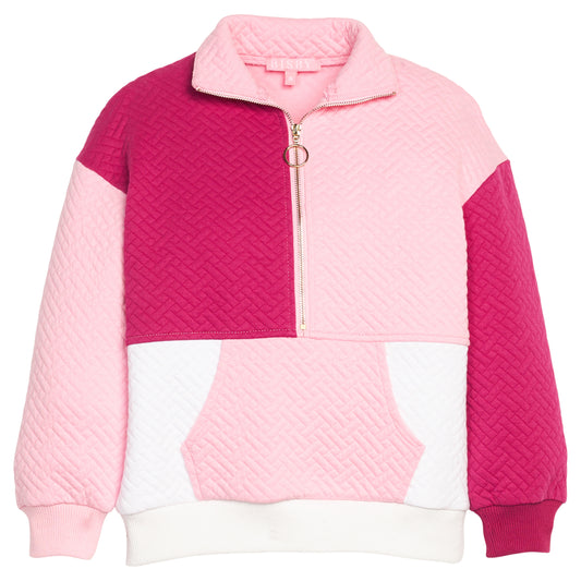 Color Block Pullover -Pink and Cranberry Quilted Trellis