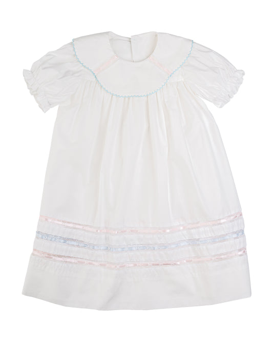 Donahue Dress- White with Blue and Pink