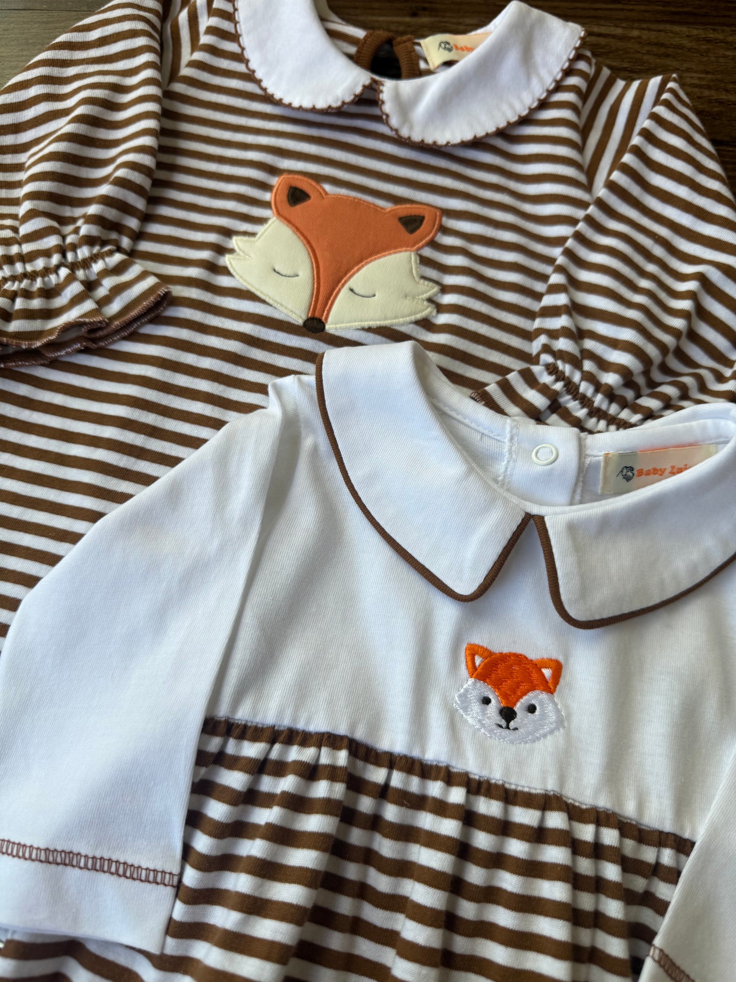Brown and White Stripe Boy Romper - Fox