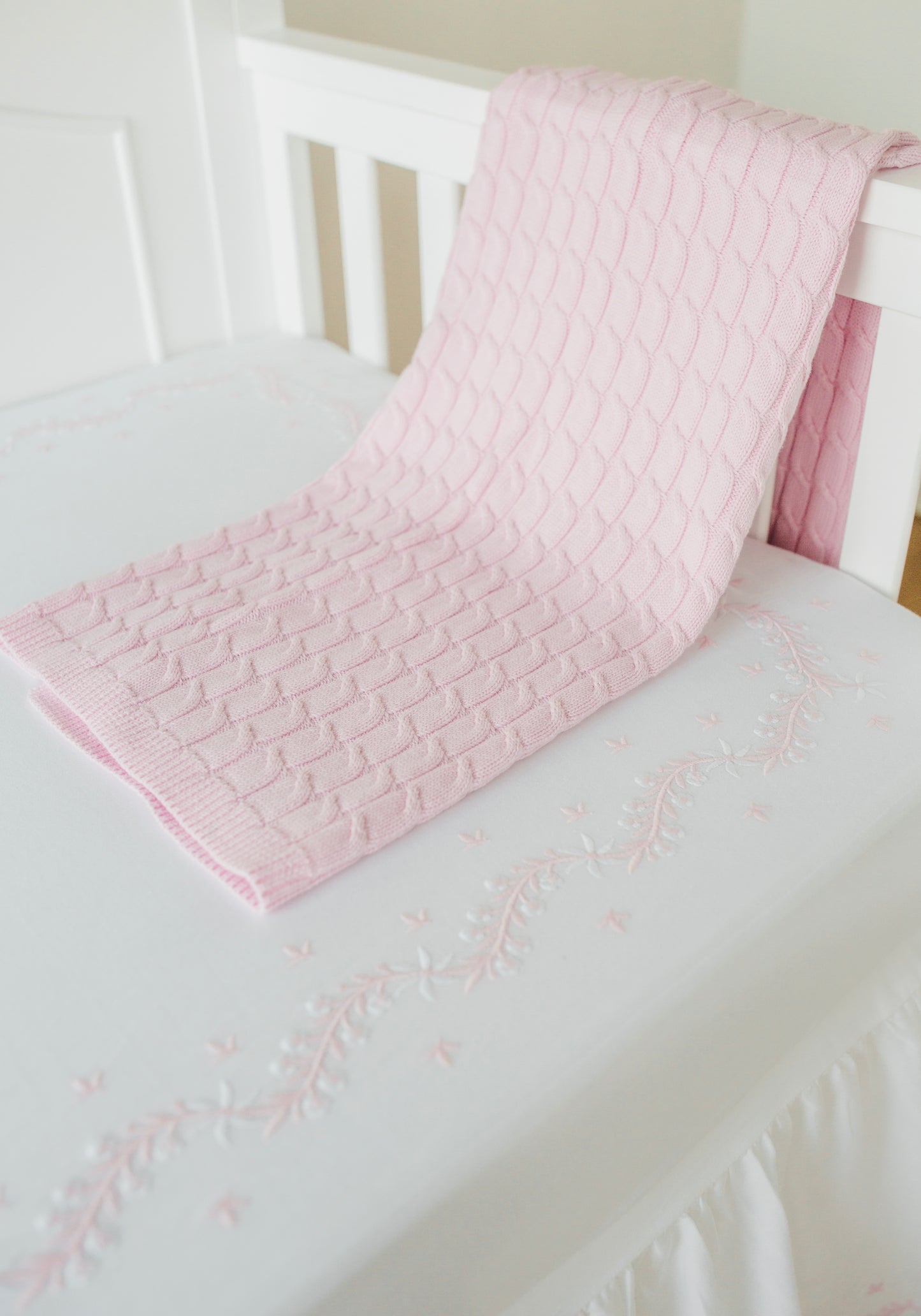 Embroidered Crib Sheet - Blush