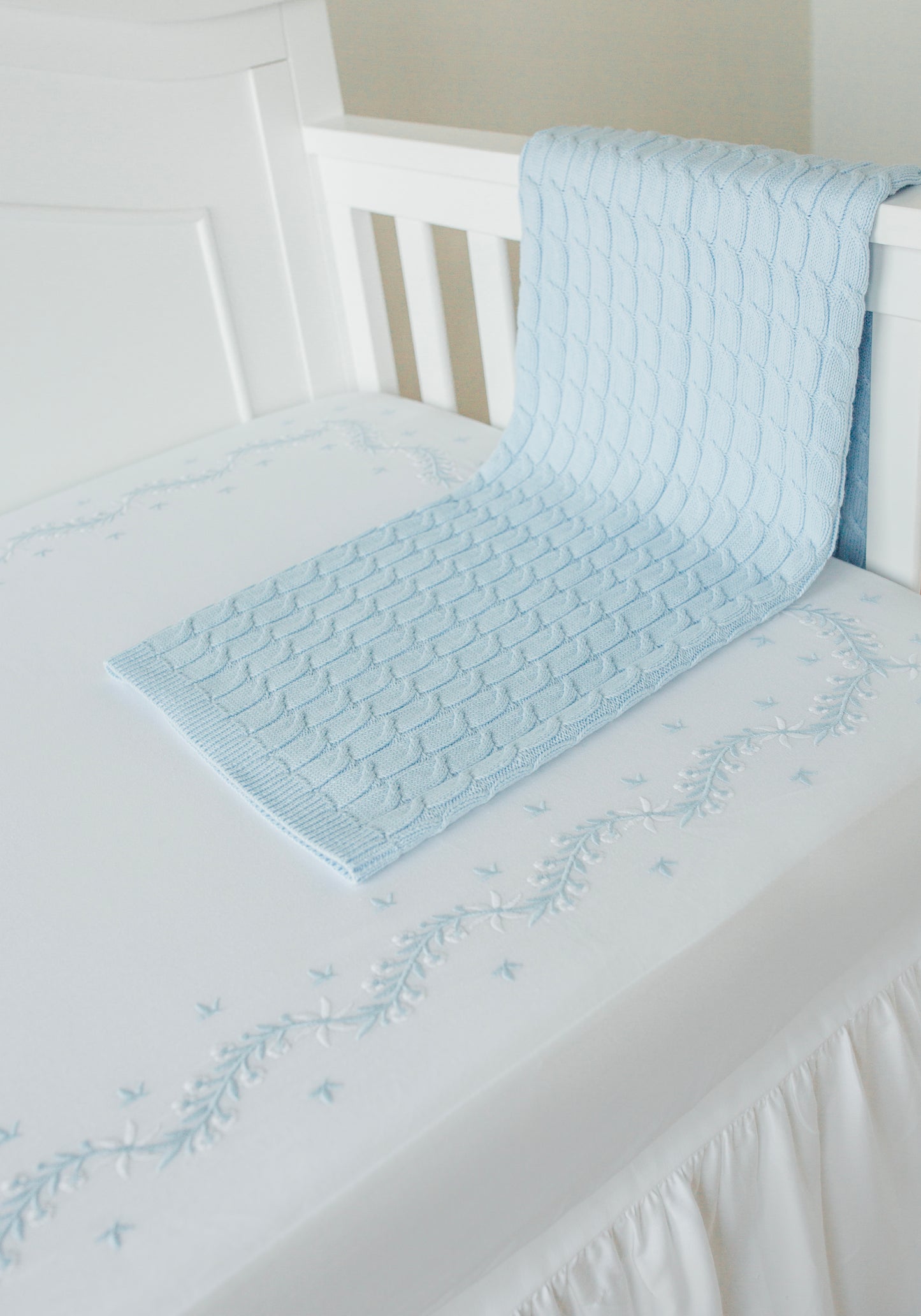 Embroidered Crib Sheet - Sky