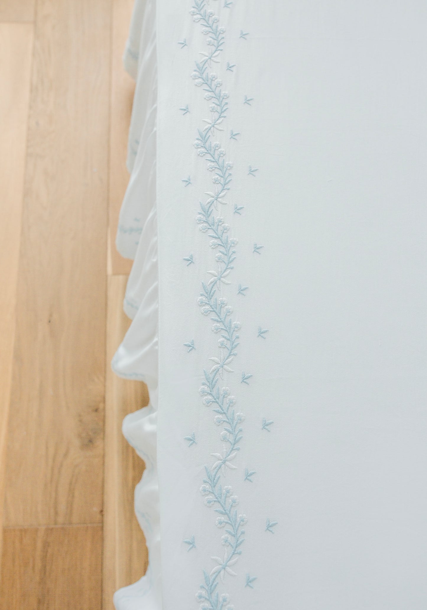 Embroidered Crib Sheet - Sky