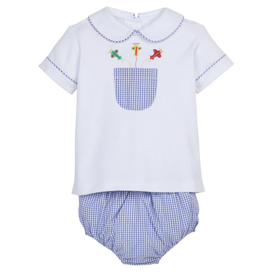 Embroidered Peter Pan Diaper Set -Airplanes