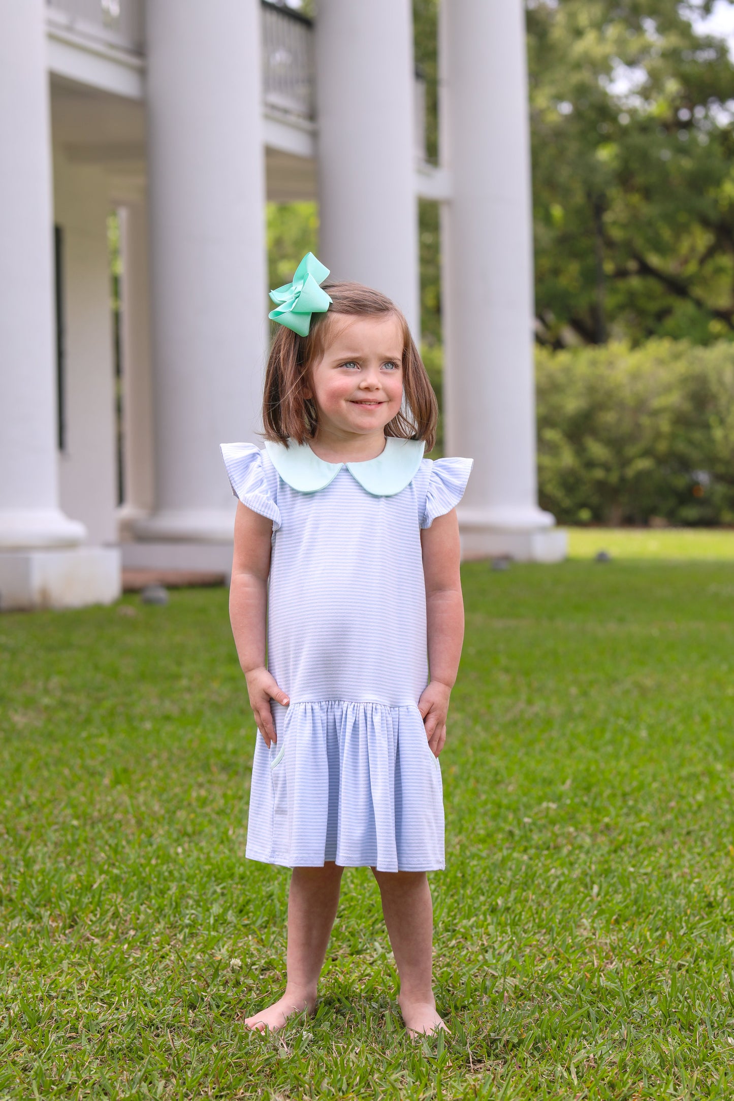 Genevieve Dress - Light Blue Stripe /Mint