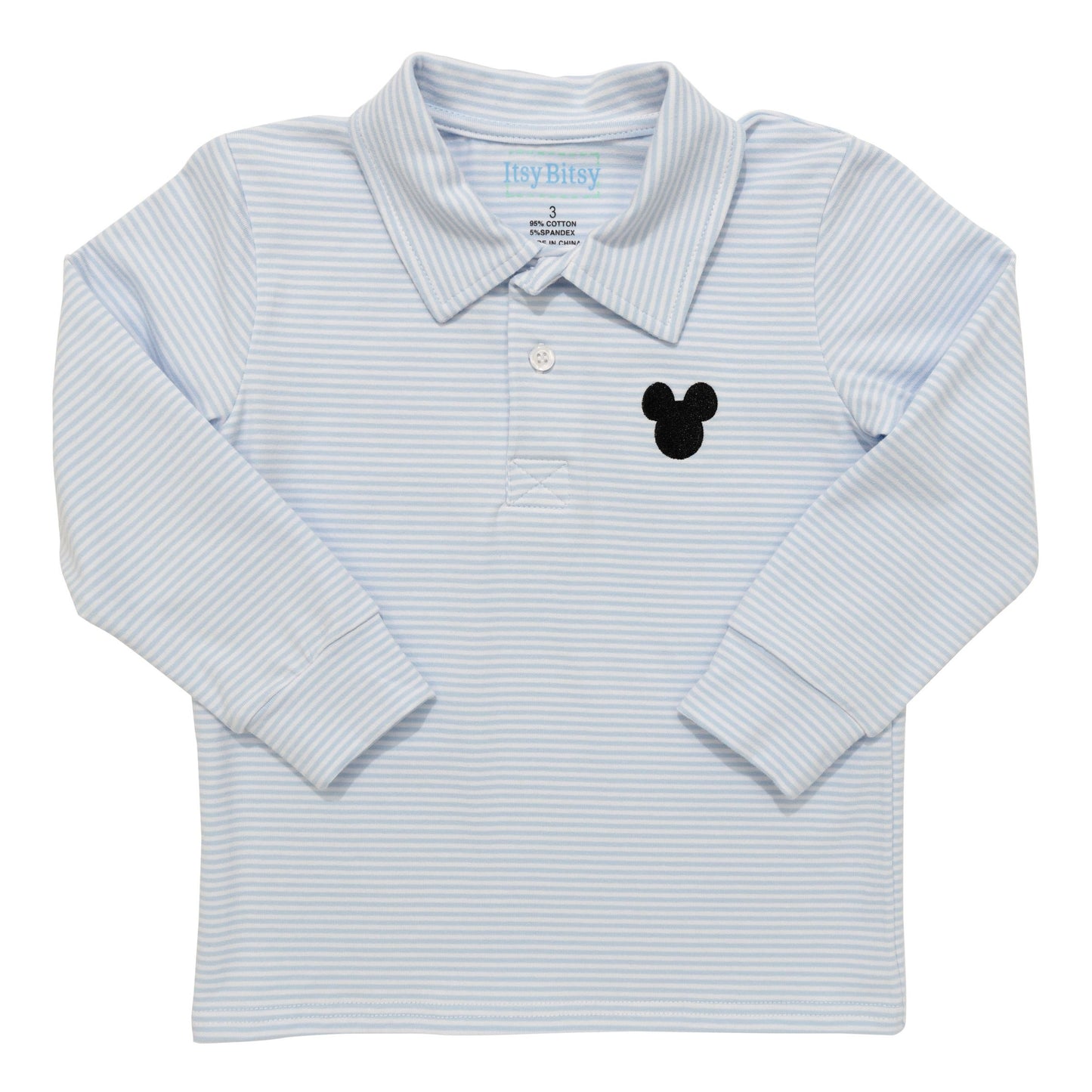 Blue Stripe Mouse Embroidered LS Polo