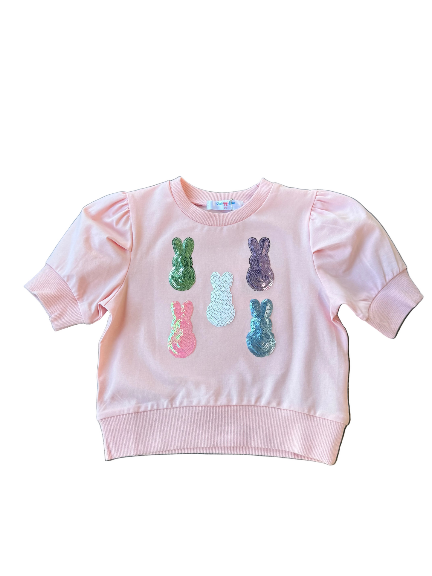 Peeps Sequin Light Pink Puff Sleeve Top