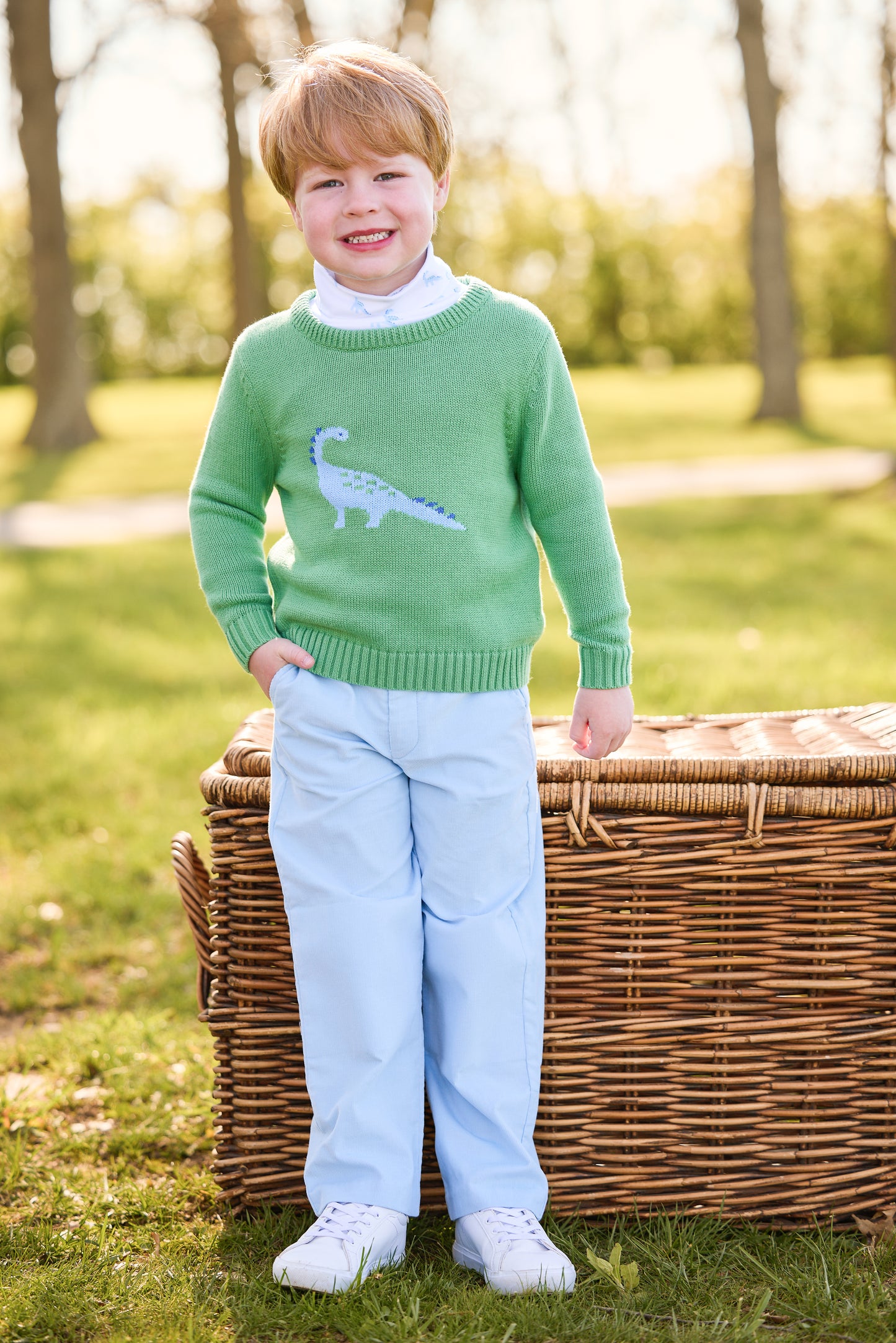 Intarsia Sweater - Blue Dinosaur