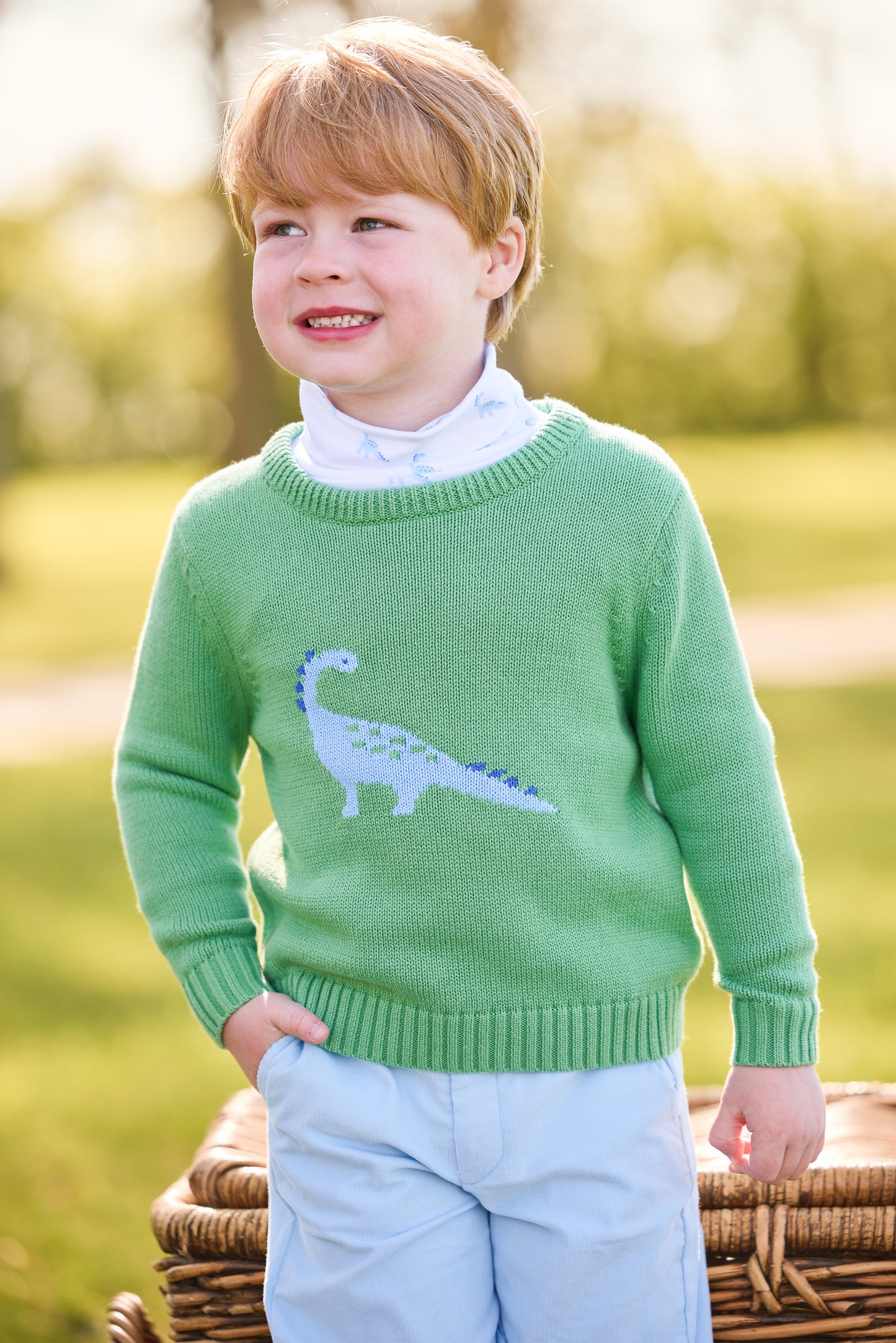 Printed Turtleneck - Blue Dinosaur
