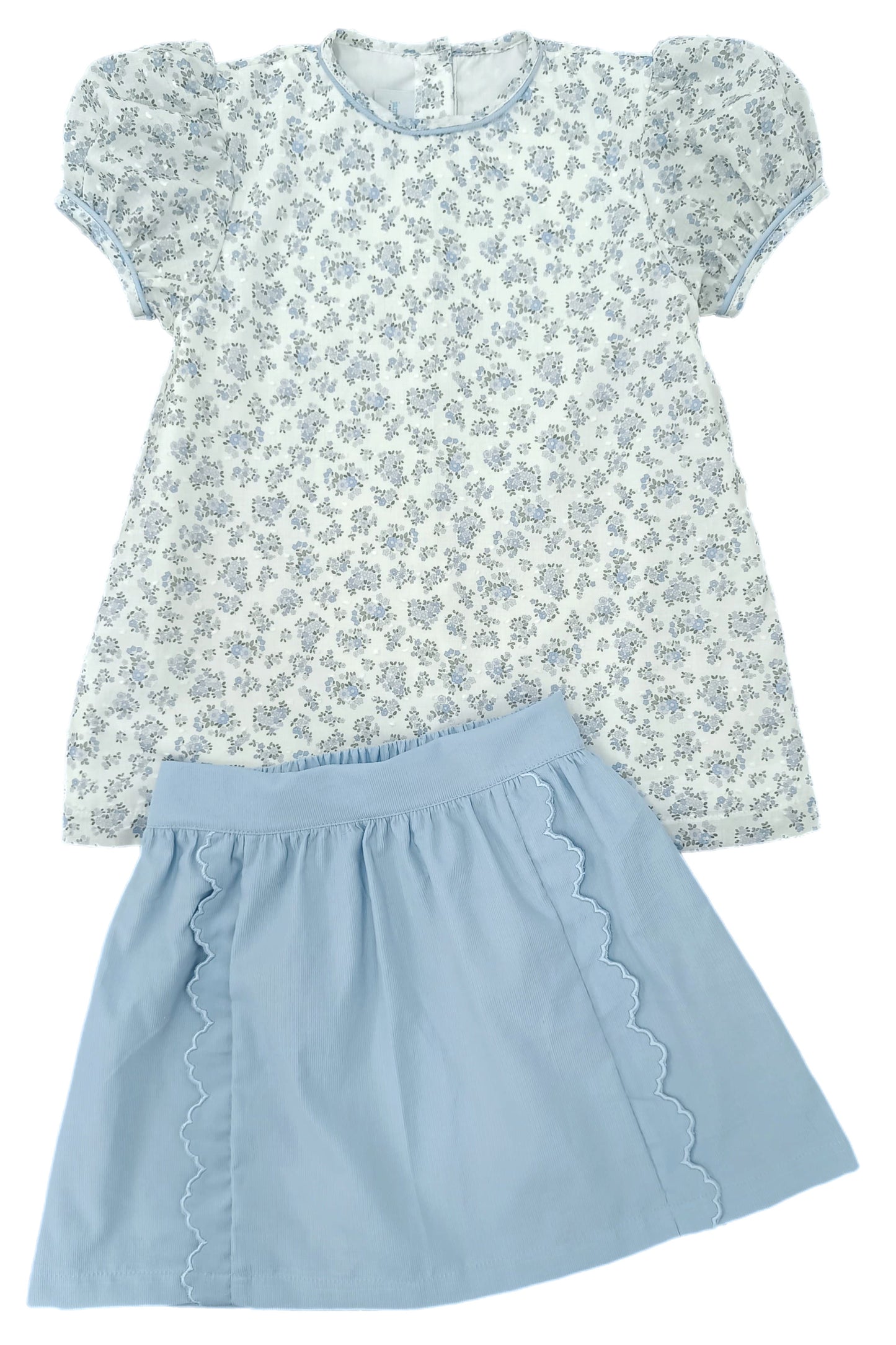 Kate Skirt Set - Blue Cord Swiss Dot Floral