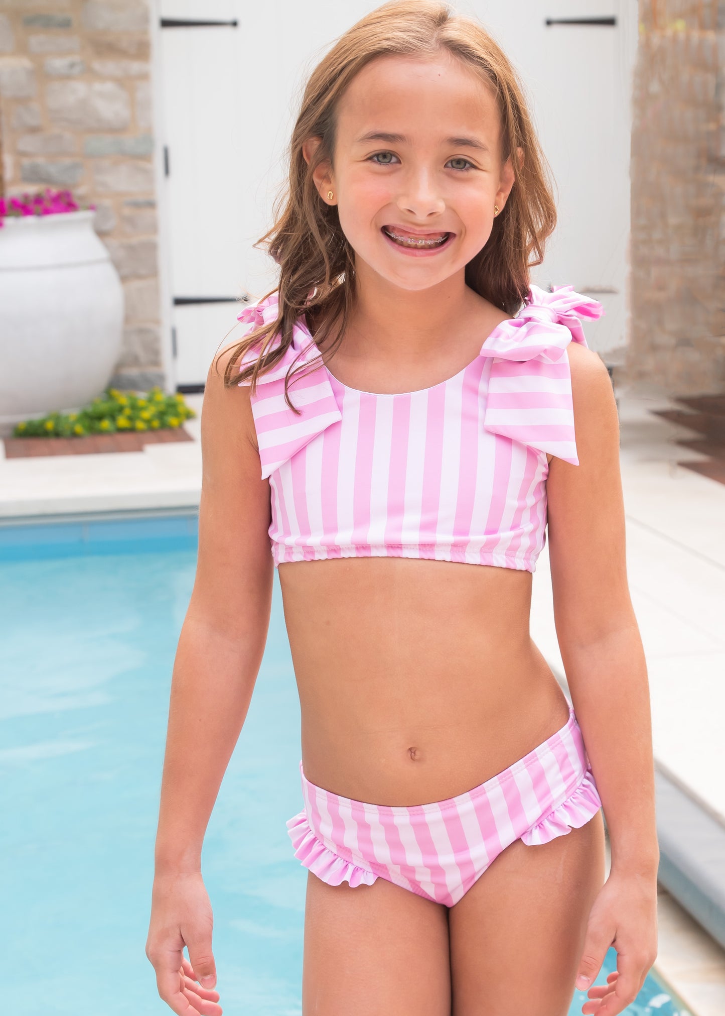 Lucille Two Piece Bow Swim - Pink Stripe