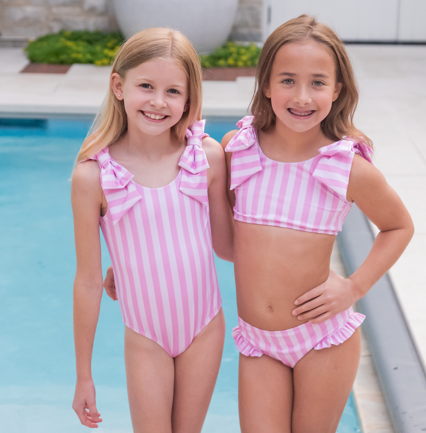Lucille Two Piece Bow Swim - Pink Stripe