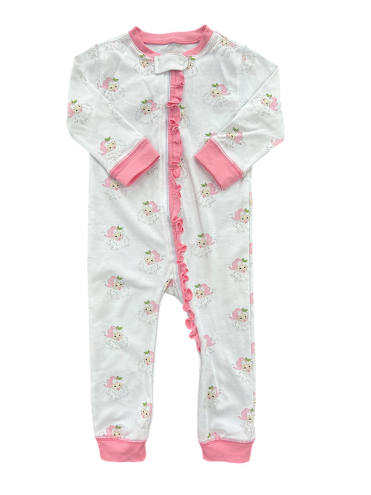 Girls Zipper Footie Pajama - Pink Santa