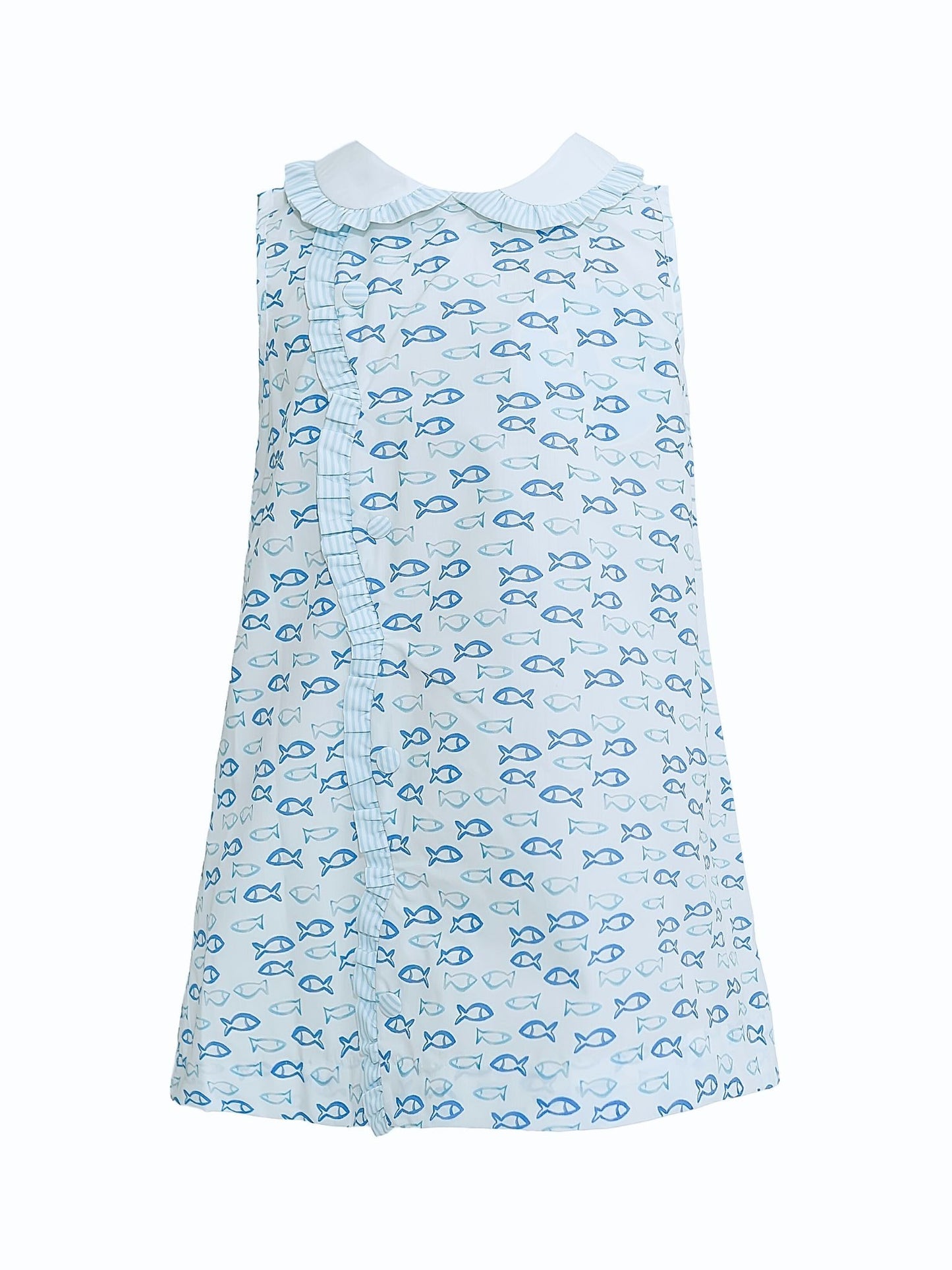 Claire Blue Seaside Fish Scallop Dress