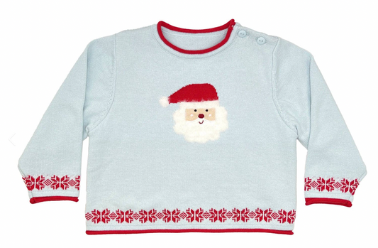 Fuzzy Santa Lightweight Knit Sweater- Blue