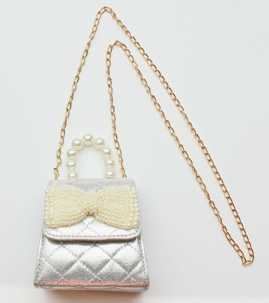 Metallic Pearl Bow Bag
