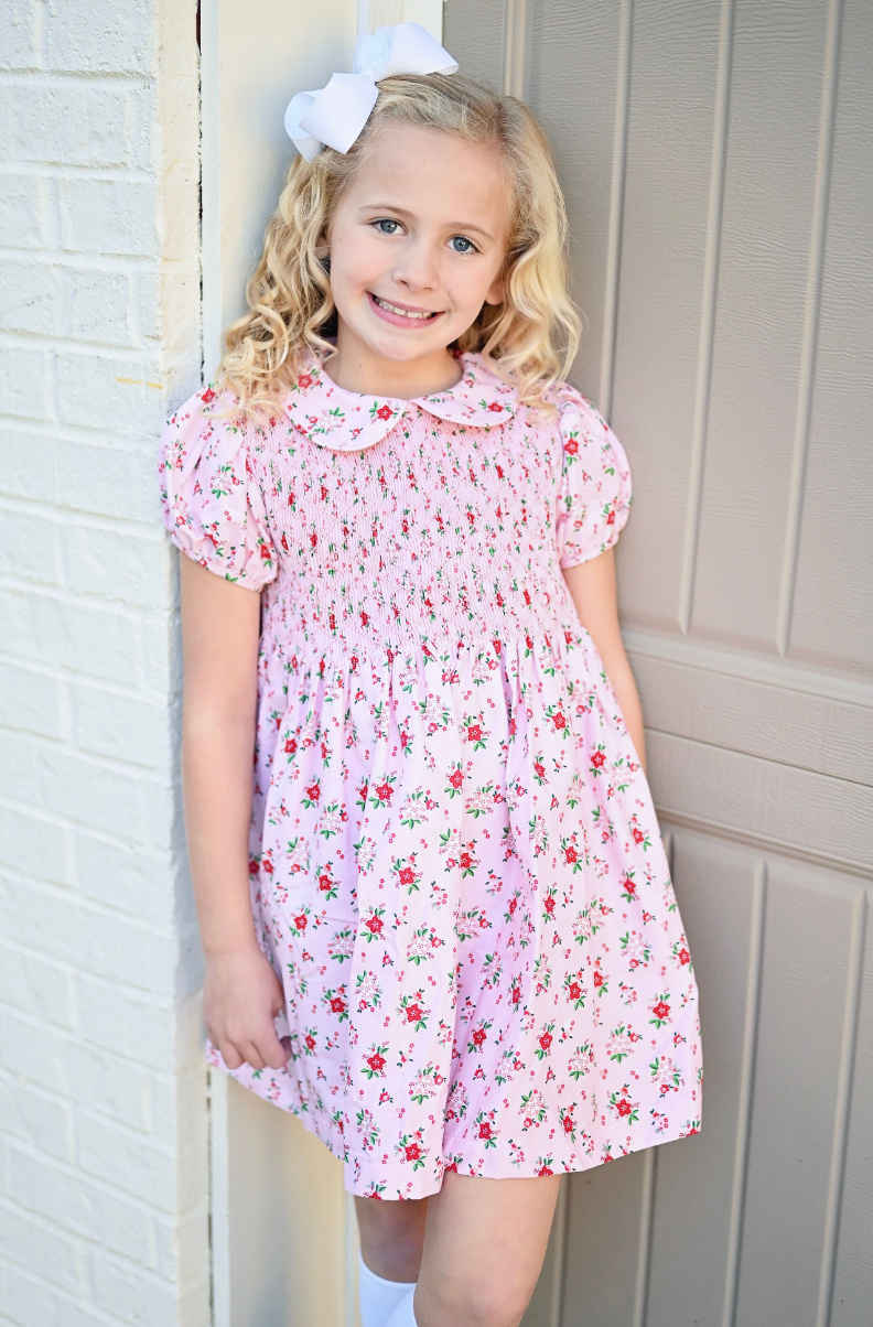 Everly Smocked Dress- Christmas Floral