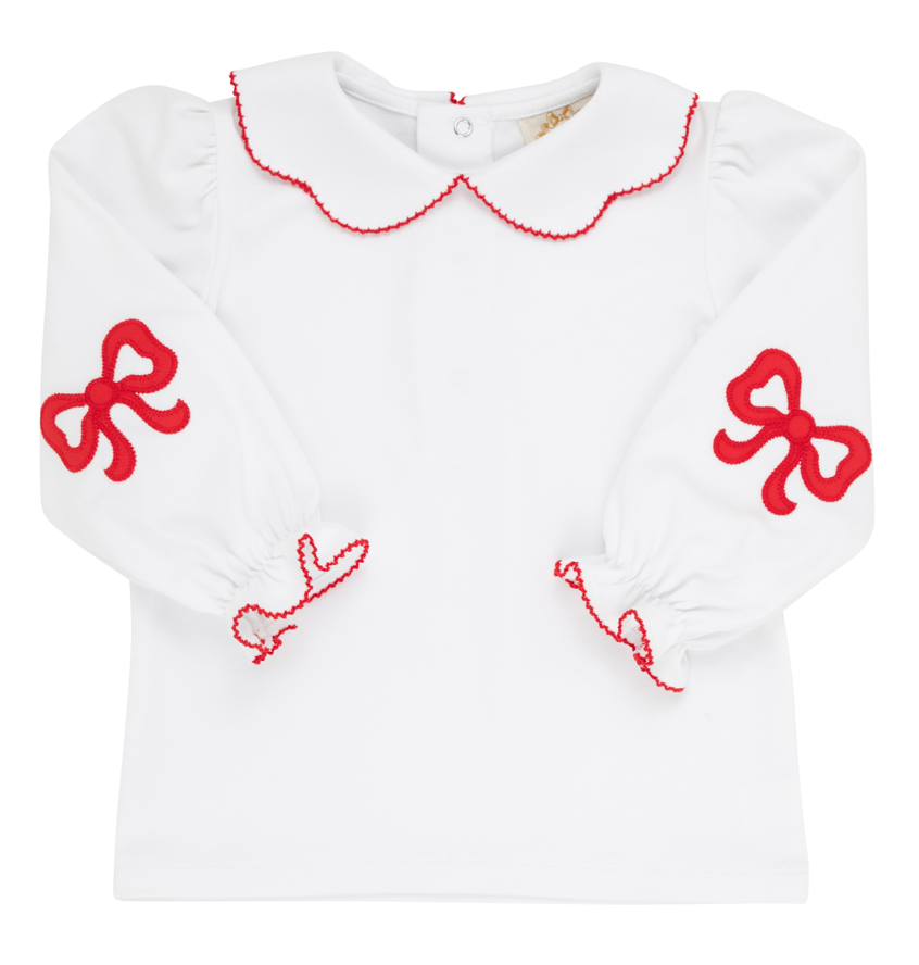 Emma's Elbow Patch Top & Onesie- Worth Ave White with Richmond Red