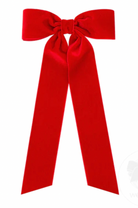 Velvet Bowtie with Knot Wrap and Streamer Tails- Red