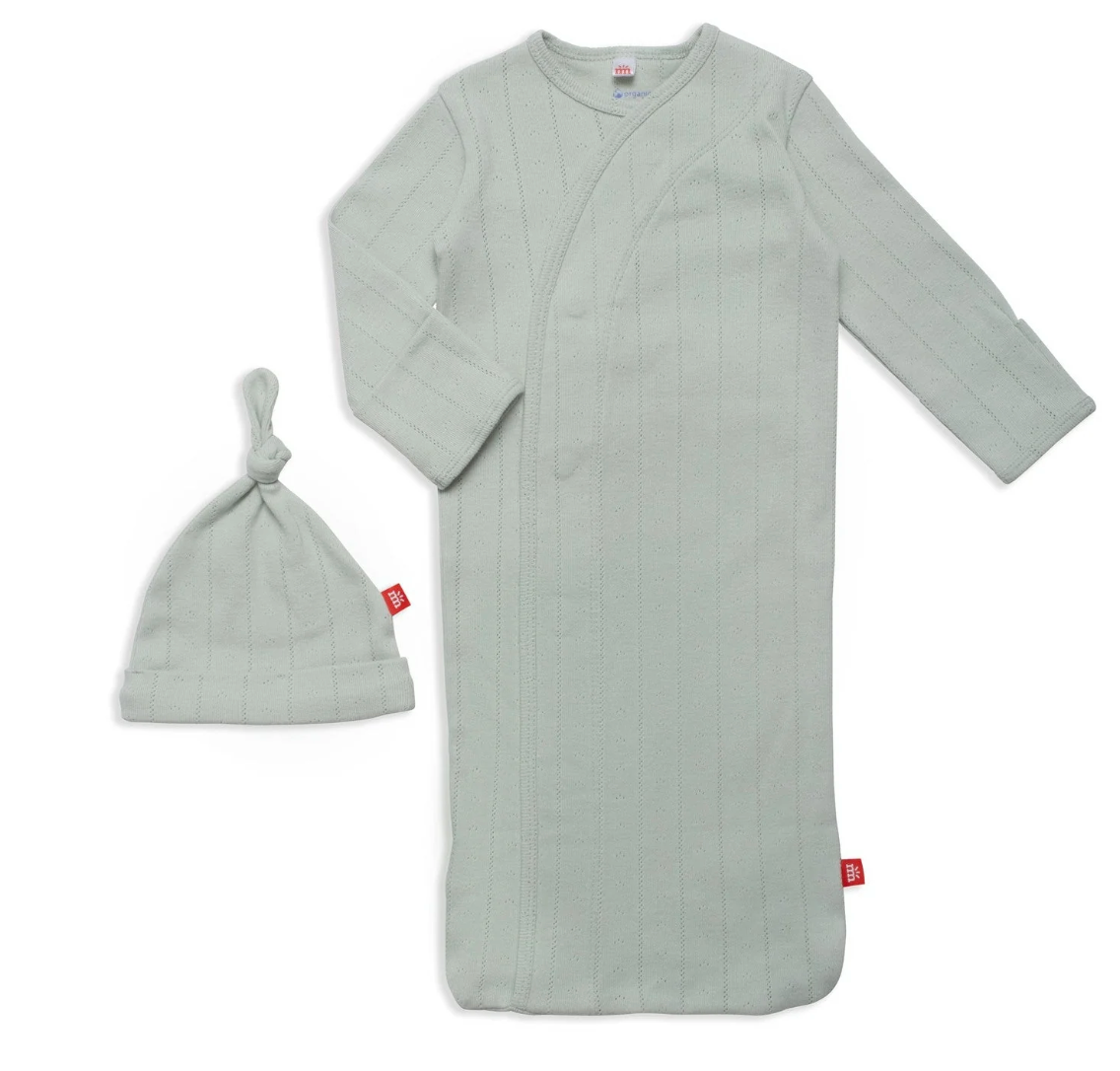 Seagrass Organic Cotton Pointelle Magnetic Cozy Sleeper Gown and Hat Set