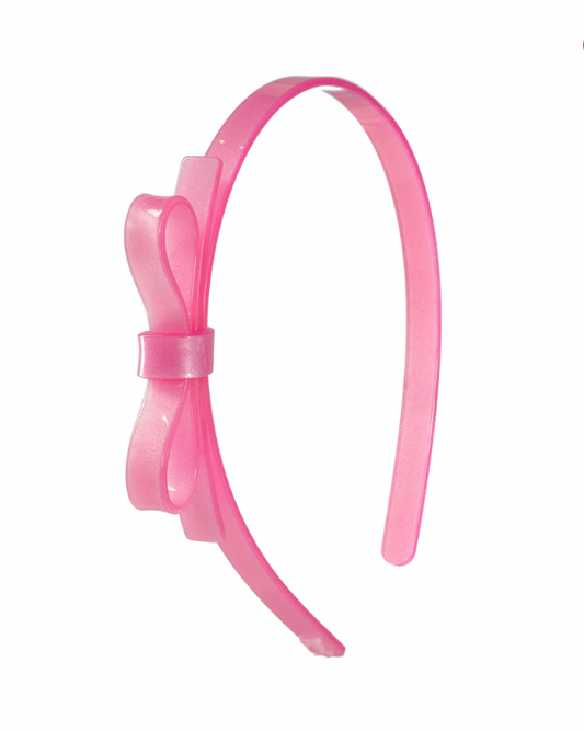 Pink Satin Finish Thin Bow Headband