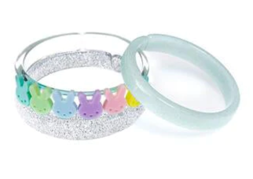 Colorful Pastel Bunnies + Glitter Silver Bangle (set of 3)