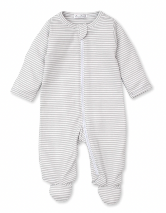 Striped Footie with Zipper- Silver
