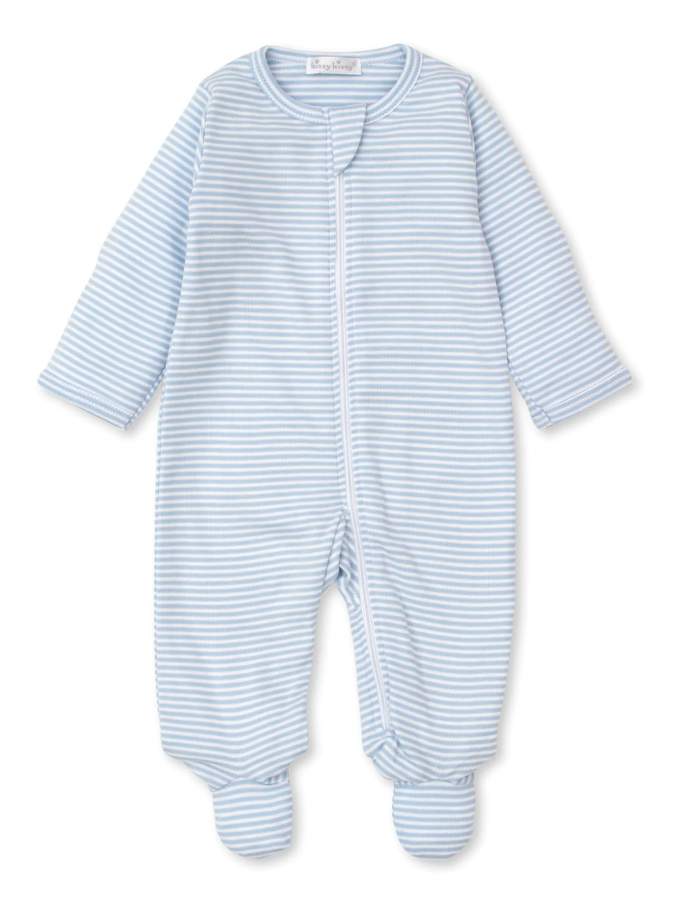 Striped Footie with Zipper- Blue