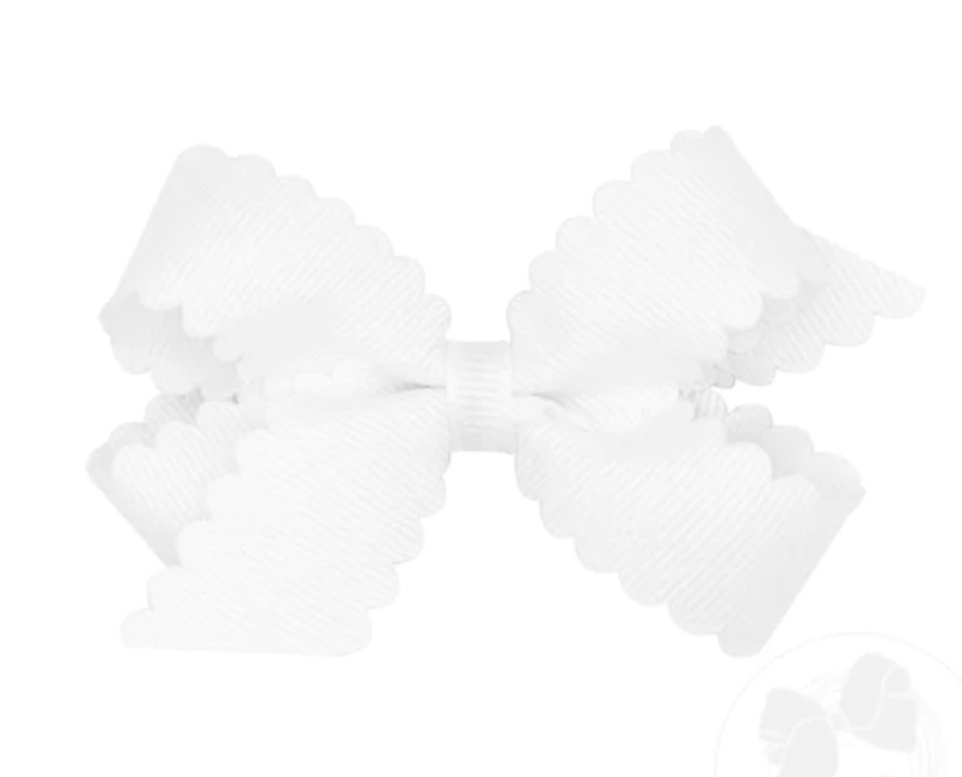 Grosgrain Bow with Scalloped Edge - White