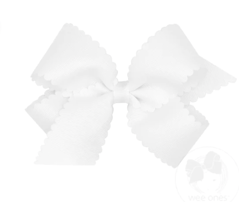 Grosgrain Bow with Scalloped Edge - White