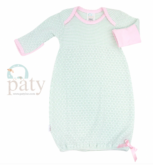 Newborn Gown - Green with Pink