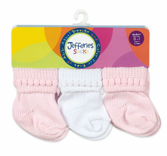 Pink/White Rock-A-Bye Turn Cuff Socks 6 Pair Pack