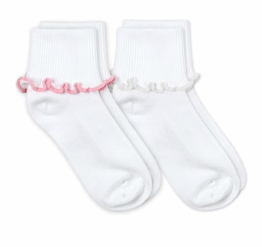 Pink/White - Ripple Edge Cuff Socks 2 Pack