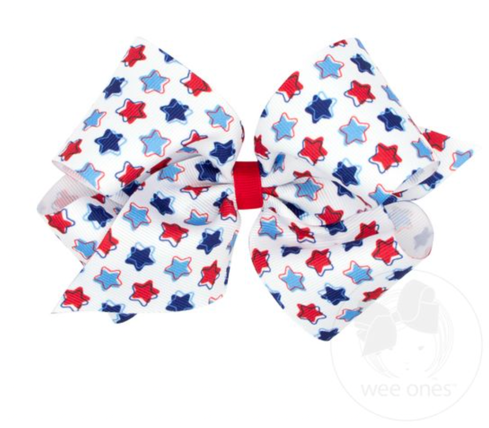 Patriotic-Themed Star Print Grosgrain Hair Bow