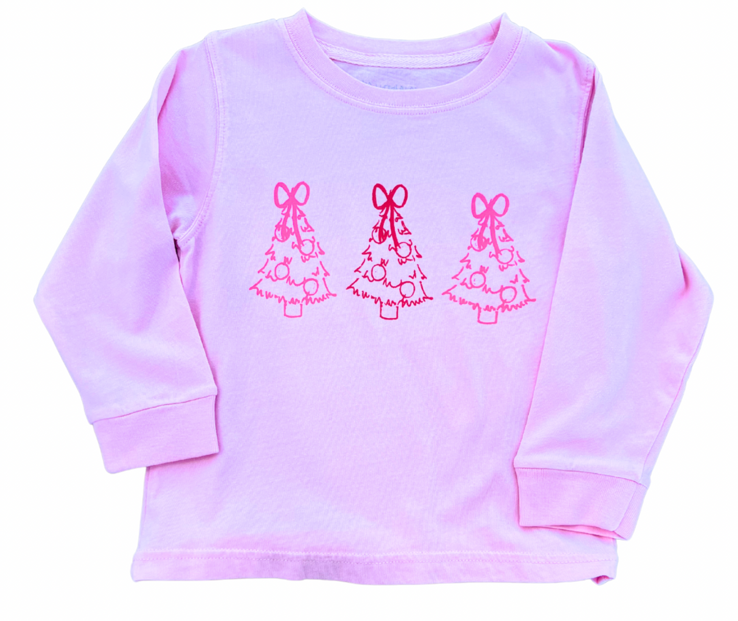 Long Sleeve Light Pink Christmas Trees T-Shirt