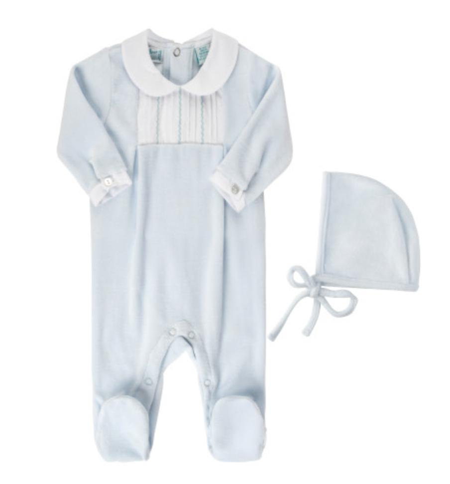 Feather Stitched Velour Romper with Hat