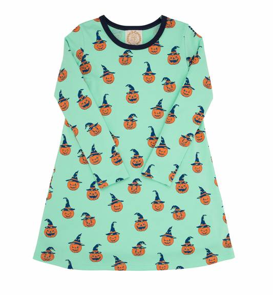 Long Sleeve Polly Play Dress- Olde Jolly Jack O Lantern