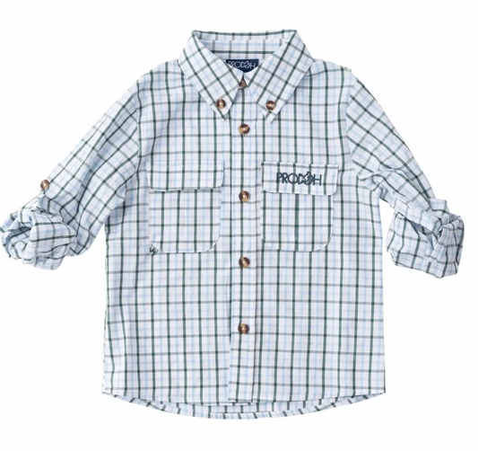 Founder's Fishing Shirt - Posy Green Powder Blue Window Pane