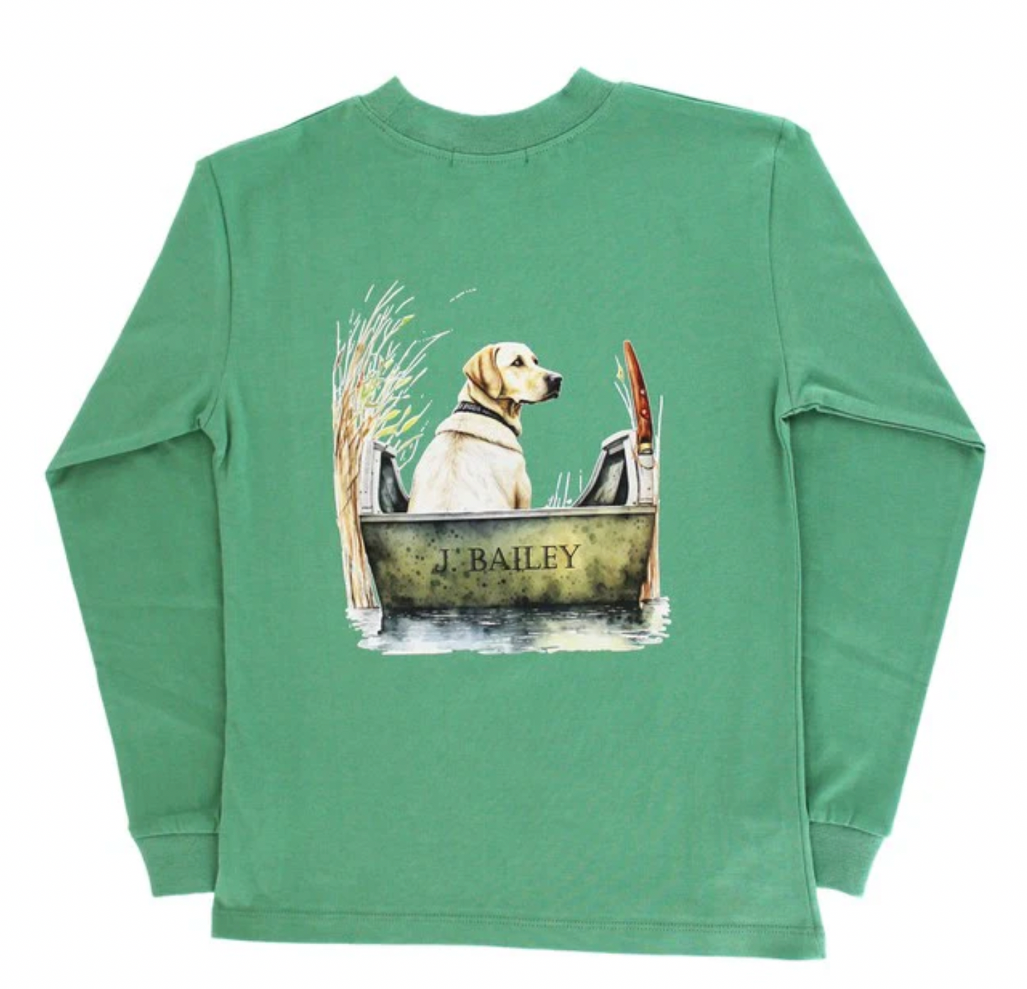 Long Sleeve Logo Tee - Dog in Boat on Green