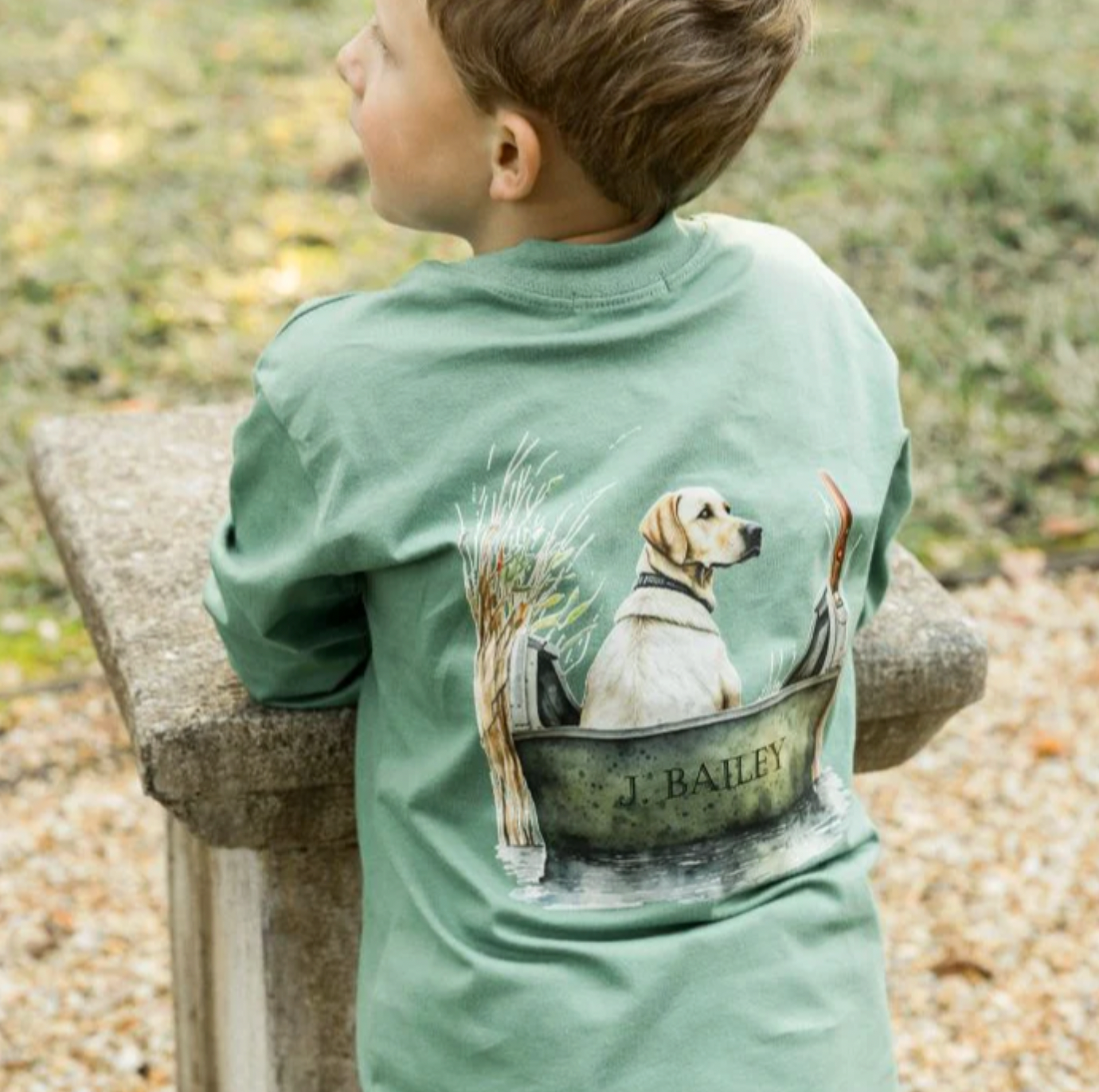 Long Sleeve Logo Tee - Dog in Boat on Green