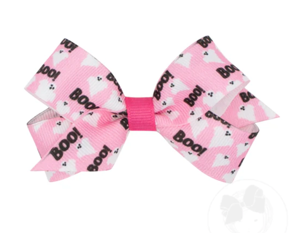 Pink Boo Ghost Printed Grosgrain Hair Bow