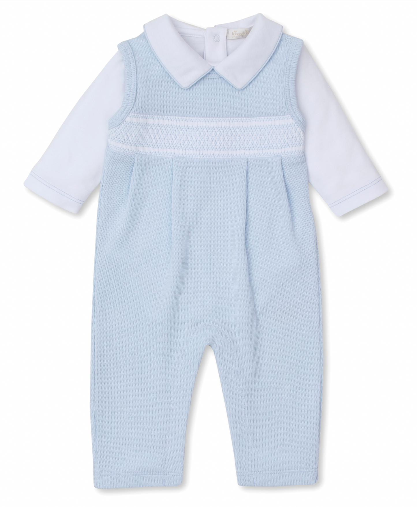 Blue Overall Set with Hand Smocking