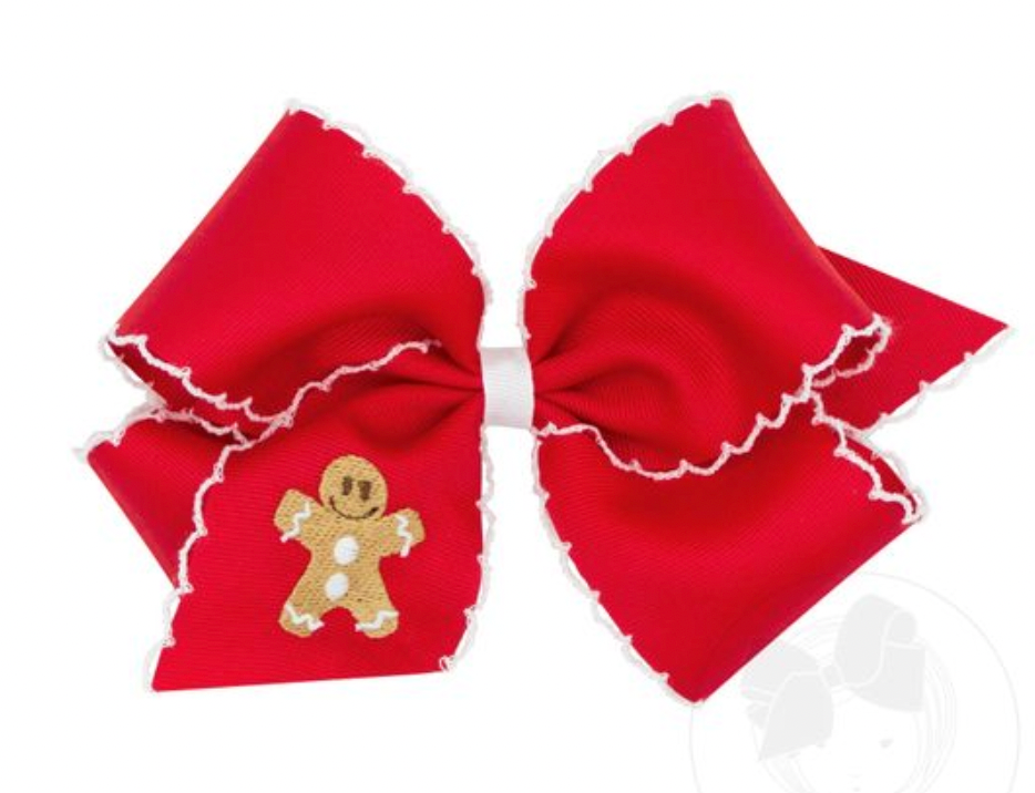 Red Gingerbread Bow with White Moonstitch Edge