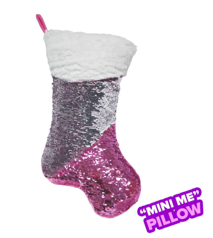 Mini Pink Stocking Reversible Sequin Plush