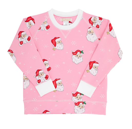 Cassidy Comfy Crewneck - Girl Dear Santa(Hamptons Hot Pink)/Worth Avenue White